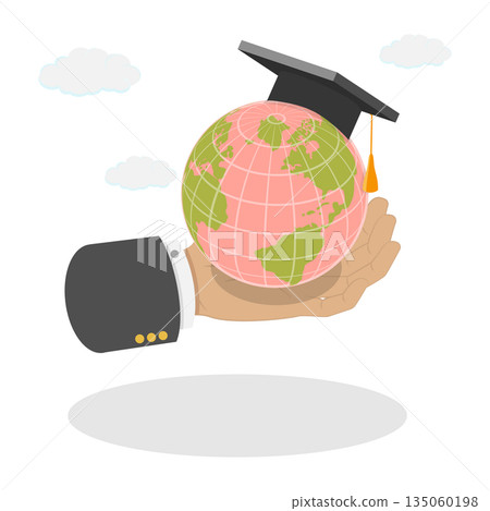 3D Isometric Flat Illustration of Study Abroad , Academic Student Holding Globe Shape While Wearing a Hat 3D Isometric Flat Illustration of Study Abroad , Academic Student Holding Globe Shape While Wearing a Hat 135060198