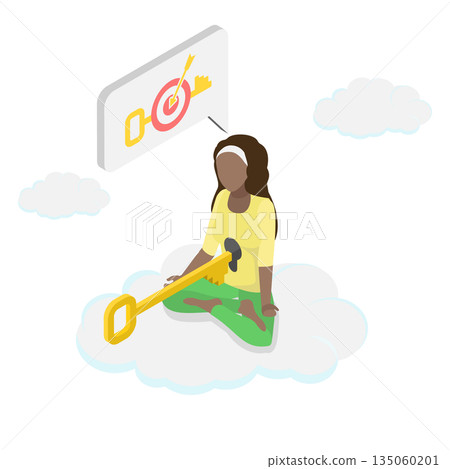 3D Isometric Flat  Illustration of Skills To Solve Problem, Unlock Your True Potential, A Key To Success In Career And Business 135060201