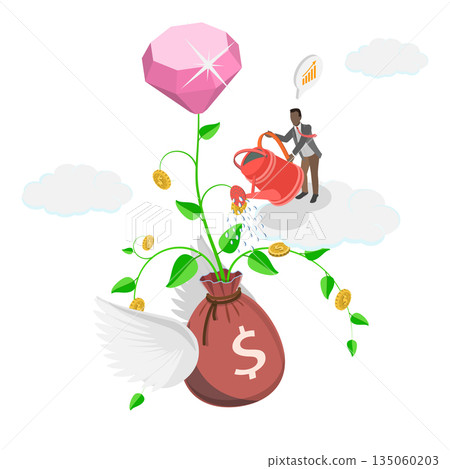 3D Isometric Flat  Illustration of Investment Money, Concept Of Dividend Investing For Economic Growth, Prosperity, And Business Profit 135060203