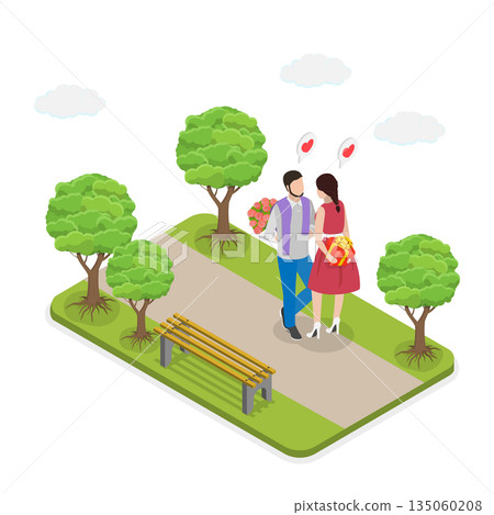 3D Isometric Flat Illustration of Loving Couple, Romantic Dating Concept For Valentine Day And Love 3D Isometric Flat Illustration of Loving Couple, Romantic Dating Concept For Valentine Day And Love 135060208