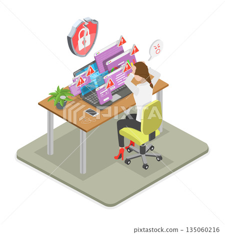 3D Isometric Flat Illustration of Data Breach, Detecting Weaks In Network Security 3D Isometric Flat Illustration of Data Breach, Detecting Weaks In Network Security 135060216