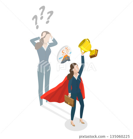 3D Isometric Flat Illustration of Anxiety and Lack of Self Confidence, Imposter Syndrome 3D Isometric Flat Illustration of Anxiety and Lack of Self Confidence, Imposter Syndrome 135060225