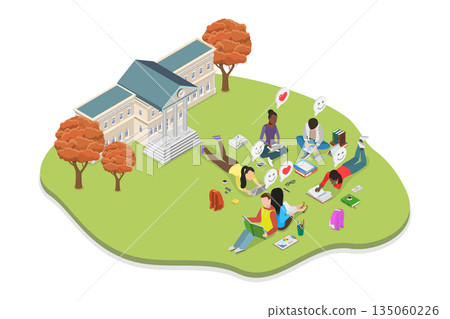 3D Isometric Flat Illustration of Study at University Campus, College Park 3D Isometric Flat Illustration of Study at University Campus, College Park 135060226