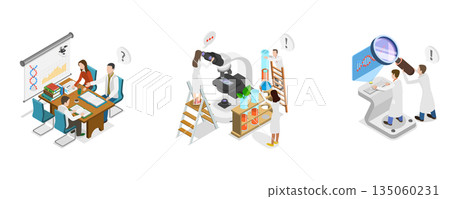 3D Isometric Flat Illustration of Medical Laboratory, Theoretical Phase Of Medical Research 3D Isometric Flat Illustration of Medical Laboratory, Theoretical Phase Of Medical Research 135060231