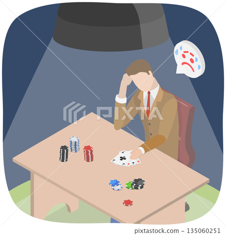 3D Isometric Flat  Illustration of Addiction to Casino Entertainment, Gambling, Understanding The Risks And Consequences 135060251