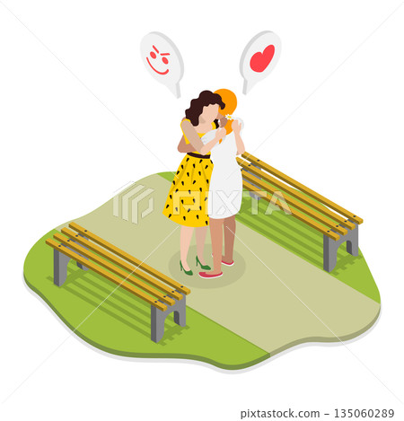 3D Isometric Flat  Illustration of Bad Friendship, Betrayal 135060289