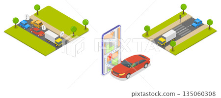 3D Isometric Flat Illustration of Urban Transport, City Traffic In A City Setting 3D Isometric Flat Illustration of Urban Transport, City Traffic In A City Setting 135060308