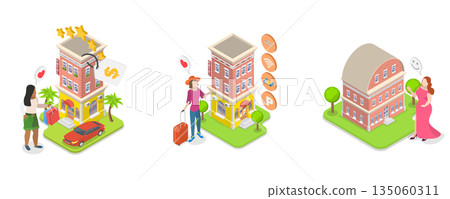 3D Isometric Flat Illustration of Planning Trip, Journey or Tour, Holiday Accommodation 3D Isometric Flat Illustration of Planning Trip, Journey or Tour, Holiday Accommodation 135060311