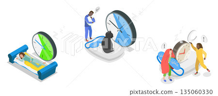 3D Isometric Flat  Illustration of Good Night Time, Sleeping And Resting 135060330