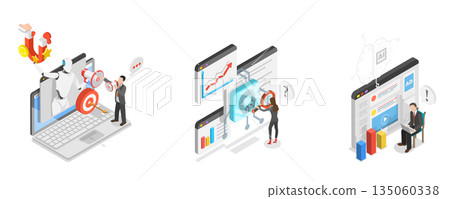 3D Isometric Flat Illustration of Advertising Efficiency AI-Technology, AI In Marketingconcept 3D Isometric Flat Illustration of Advertising Efficiency AI-Technology, AI In Marketingconcept 135060338