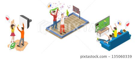 3D Isometric Flat Illustration of Best Team Cheering, College Sports Fans 3D Isometric Flat Illustration of Best Team Cheering, College Sports Fans 135060339
