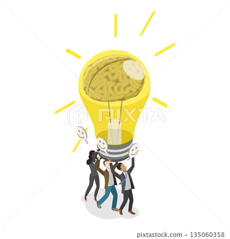 3D Isometric Flat Illustration of Brainstorm Session, Collaborative Idea Generation With Light Bulb, Harnessing Collective Creativity For Solutions 3D Isometric Flat Illustration of Brainstorm Session, Collaborative Idea Generation With Light Bulb, Harnessing Collective Creativity For Solutions 135060358