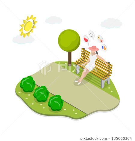 3D Isometric Flat Illustration of Relax Time Outdoor, Positive Thinking 3D Isometric Flat Illustration of Relax Time Outdoor, Positive Thinking 135060364
