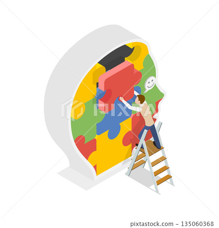 3D Isometric Flat Illustration of Psychologic Therapy, Brain Puzzle For Problem-Solving Tasks And Challenges 3D Isometric Flat Illustration of Psychologic Therapy, Brain Puzzle For Problem-Solving Tasks And Challenges 135060368