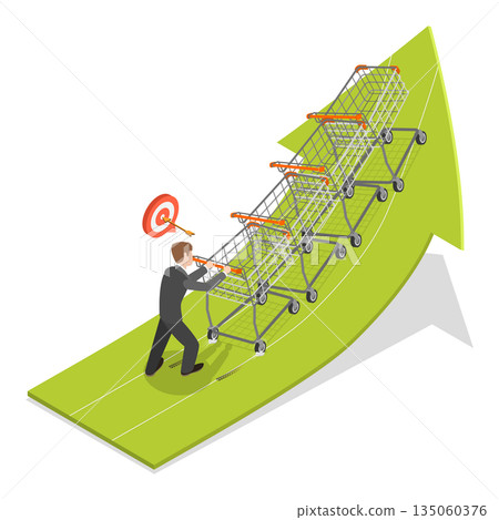 3D Isometric Flat  Illustration of Consumer Price Index, Increase Sales By Utilizing Marketing Strategies To Influence Consumer Spending And Purchasing Power 135060376