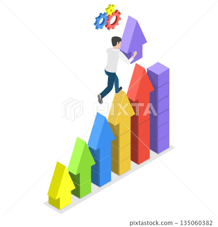 3D Isometric Flat  Illustration of Career Growth, Upskill, Business Advancement Through Personal Development And Leadership Efforts 135060382
