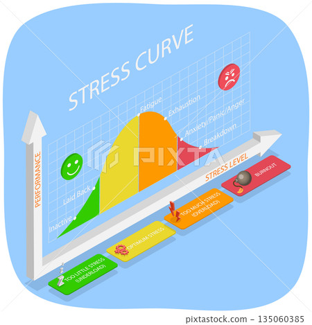 3D Isometric Flat  Illustration of Different Stages of the Stress Curve, Medical Infographic 135060385