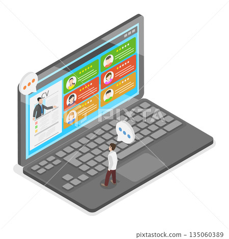 3D Isometric Flat  Illustration of Job Search, Recruiting, Hiring, Online Personal Interview 135060389