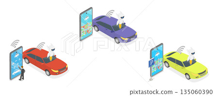 3D Isometric Flat Illustration of Artificial Intelligence Tech, Set Of Vector Illustrations Depicting Abstract Concepts Of Autonomous Vehicle Technology 3D Isometric Flat Illustration of Artificial Intelligence Tech, Set Of Vector Illustrations Depicting Abstract Concepts Of Autonomous Vehicle Technology 135060390