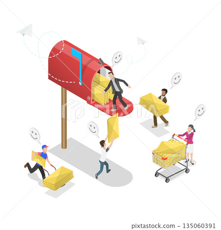 3D Isometric Flat Illustration of Marketing And Mail Service, Newsletter Subscription 3D Isometric Flat Illustration of Marketing And Mail Service, Newsletter Subscription 135060391