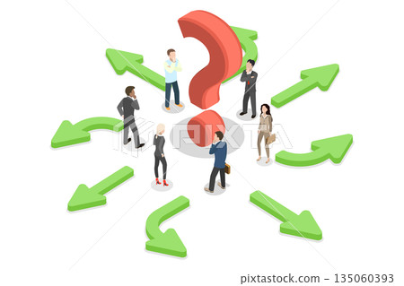 3D Isometric Flat Illustration of Business Team Making a Choice, Group Of Professionals At Crossroads Pondering Strategy For Future Direction 3D Isometric Flat Illustration of Business Team Making a Choice, Group Of Professionals At Crossroads Pondering Strategy For Future Direction 135060393