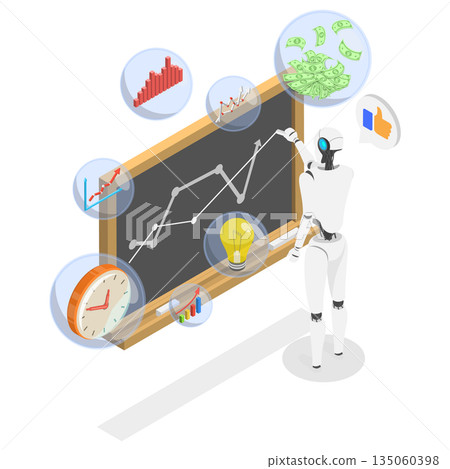 3D Isometric Flat  Illustration of The Age of AI, The Road To Success Through New Technology Implementation Strategies 135060398