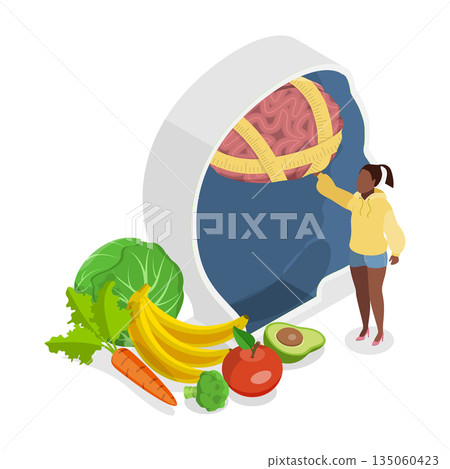 3D Isometric Flat Illustration of Diet Illness, Psychological Effects Of Unhealthy Diets 3D Isometric Flat Illustration of Diet Illness, Psychological Effects Of Unhealthy Diets 135060423