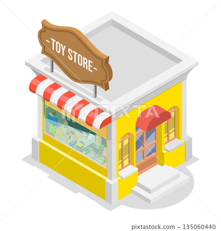 3D Isometric Flat  Illustration of Toy Store, Showcase Window 135060440