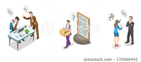 3D Isometric Flat  Illustration of Layoff, Staff Reduction, Career Issues 135060442
