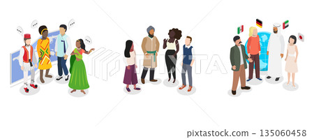 3D Isometric Flat  Illustration of Human Diversity, Community Diverse Culture 135060458