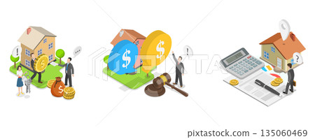 3D Isometric Flat Illustration of Real Estate, Residential And Commercial Properties 3D Isometric Flat Illustration of Real Estate, Residential And Commercial Properties 135060469