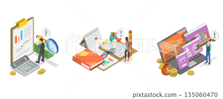 3D Isometric Flat  Illustration of Customer Relationship Management, Business Finance Concepts Set 135060470