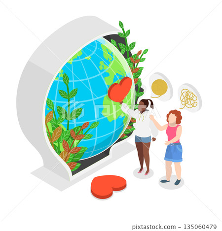 3D Isometric Flat Illustration of Psychotherapy Help, Global Psychology, Breaking Boundaries And Borders 3D Isometric Flat Illustration of Psychotherapy Help, Global Psychology, Breaking Boundaries And Borders 135060479