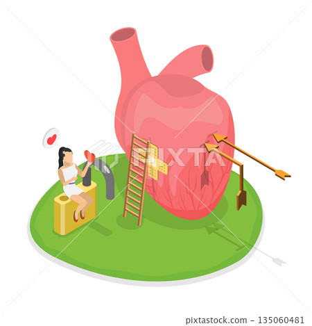 3D Isometric Flat Illustration of Avoidant Attachment in a Relationship, A Delicate And Fragile Concept 3D Isometric Flat Illustration of Avoidant Attachment in a Relationship, A Delicate And Fragile Concept 135060481