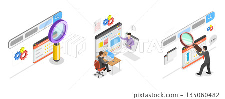 3D Isometric Flat  Illustration of SEO Targeting and Performance, Keyword Research Services 135060482