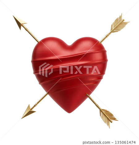 Romantic heart pierced by golden arrows of love, isolated on transparent background. Ideal for valentine's day, romance, and passionate concepts Romantic heart pierced by golden arrows of love, isolated on transparent background. Ideal for valentine's day, romance, and passionate concepts 135061474