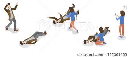 3D Isometric Flat Illustration of Spasm, Cramp of Body, A Persone During Epileptic Seizure With Medical Care Emphasis 3D Isometric Flat Illustration of Spasm, Cramp of Body, A Persone During Epileptic Seizure With Medical Care Emphasis 135061963
