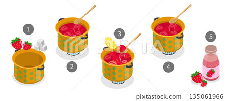 3D Isometric Flat Illustration of Homemade Jam, Recipe For Strawberry Sweet 3D Isometric Flat Illustration of Homemade Jam, Recipe For Strawberry Sweet 135061966