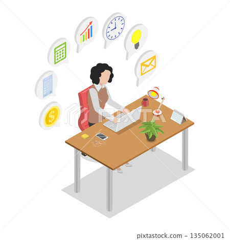 3D Isometric Flat Illustration of Multitasking Freelancer, Professional Managing Tasks 3D Isometric Flat Illustration of Multitasking Freelancer, Professional Managing Tasks 135062001