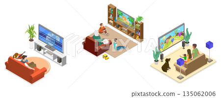 3D Isometric Flat  Illustration of Happy Family Having Fun, Warm Moments, Making Precious Memories Together 135062006