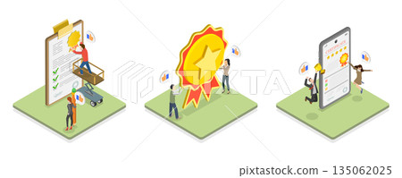 3D Isometric Flat  Illustration of Approve Checklist, Quality Seal Ensuring Accuracy And Legitimacy 135062025