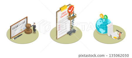 3D Isometric Flat  Illustration of Quality Management , Achieving International Certification For Business Professionals 135062030