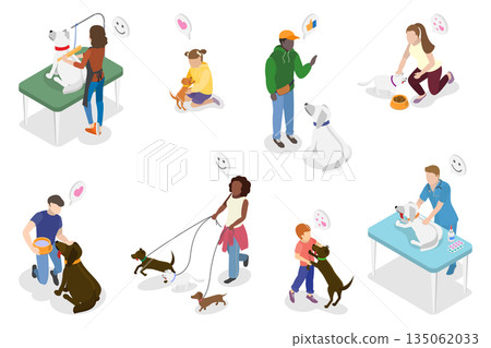 3D Isometric Flat Illustration of Pet Lovers, Veterinary Clinic, Homeless Animals Shelter 3D Isometric Flat Illustration of Pet Lovers, Veterinary Clinic, Homeless Animals Shelter 135062033