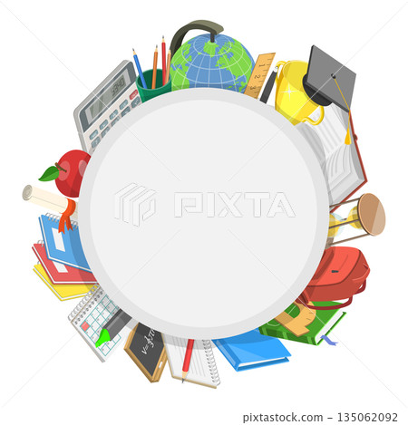 3D Isometric Flat  Illustration of Back To School, School Background 135062092