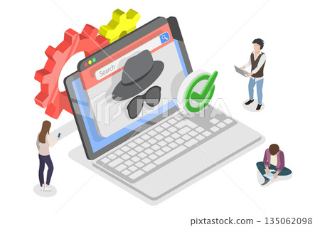 3D Isometric Flat Illustration of Incognito Mode, Browsing The Internet Privately And Anonymously 3D Isometric Flat Illustration of Incognito Mode, Browsing The Internet Privately And Anonymously 135062098
