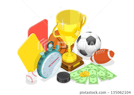 3D Isometric Flat  Illustration of Bookmaker Promo Advertising, Template Design For Sports Betting Banner 135062104