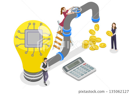3D Isometric Flat Illustration of Innovation Pipeline, Ways To Generate Revenue, Business Ideas For Profitable Monetization Opportunities 3D Isometric Flat Illustration of Innovation Pipeline, Ways To Generate Revenue, Business Ideas For Profitable Monetization Opportunities 135062127