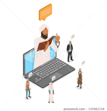 3D Isometric Flat  Illustration of Imam Online, Digital Mosque Service For Muslims 135062138