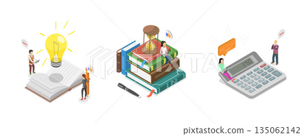 3D Isometric Flat Illustration of Research And Analysis, Learning Activities 3D Isometric Flat Illustration of Research And Analysis, Learning Activities 135062142