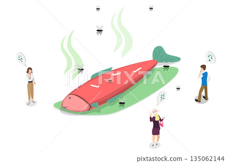 3D Isometric Flat Illustration of Stinky Fish, Decaying Smelly Aquatic Animal 3D Isometric Flat Illustration of Stinky Fish, Decaying Smelly Aquatic Animal 135062144